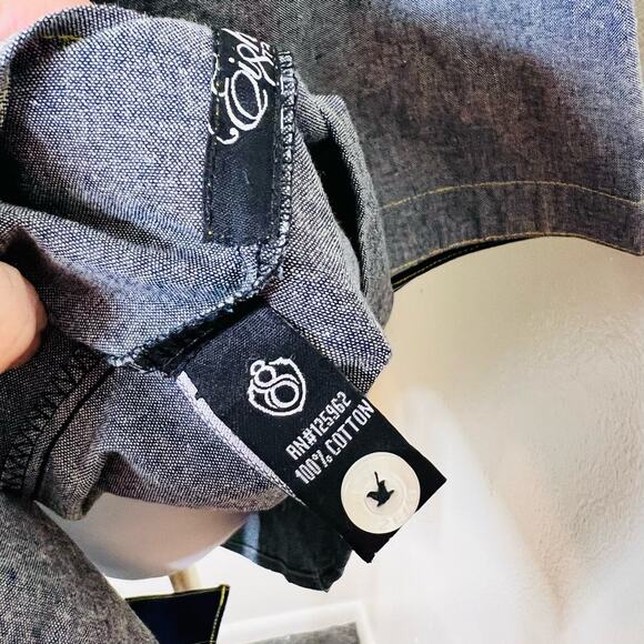 Eight 732 Button Up Denim Shirt 3XL Mens Blue Hip Hop Embroidered Streetwear New - Picture 5 of 10